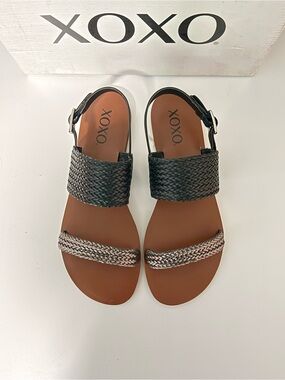 XOXO Black Woven Ankle-Strap Sandals with Braided Toe